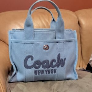 Coach Light Blue Canvas Tote with Navy Logo